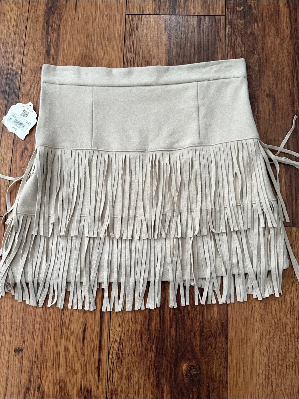 Altar'd State Light Beige Faux-Suede Fringe Mini Skirt